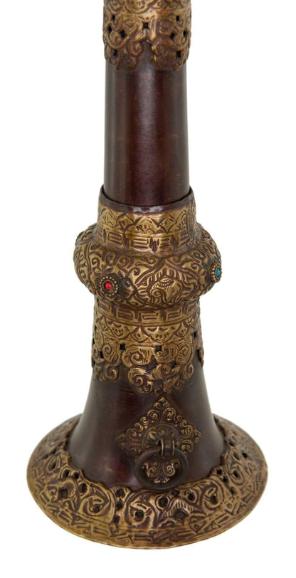 Trompette tibétaine Dungchen en cuivre et laiton – Instrument rituel artisanal