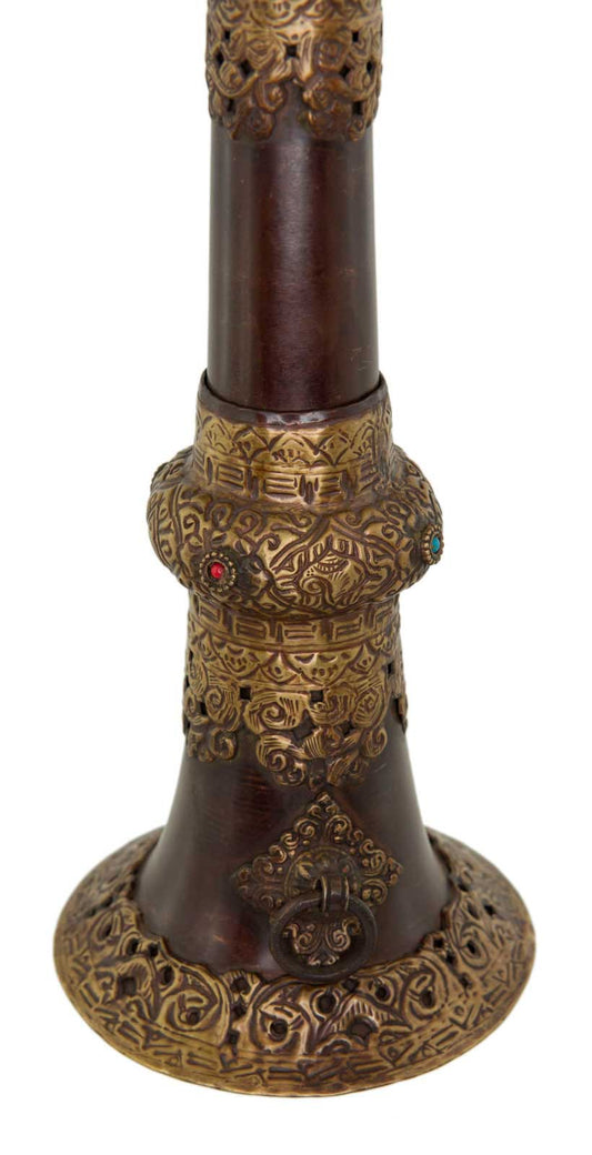 Trompette tibétaine Dungchen en cuivre et laiton – Instrument rituel artisanal