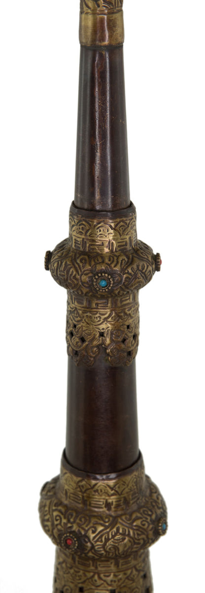 Trompette tibétaine Dungchen en cuivre et laiton – Instrument rituel artisanal