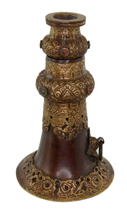 Trompette tibétaine Dungchen en cuivre et laiton – Instrument rituel artisanal