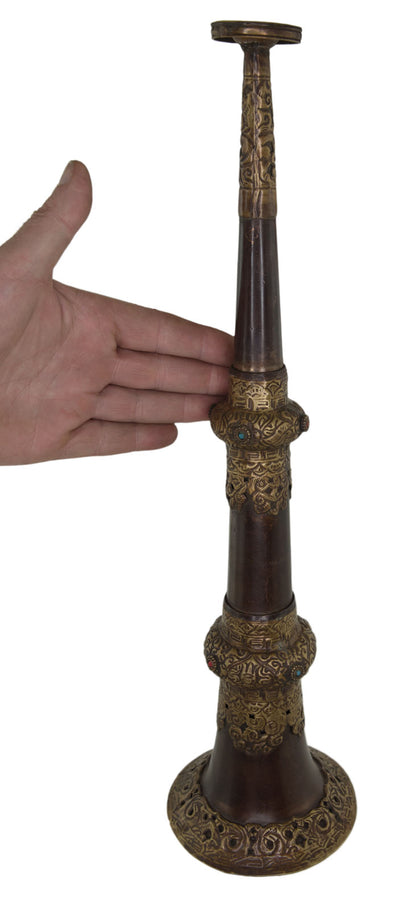 Trompette tibétaine Dungchen en cuivre et laiton – Instrument rituel artisanal