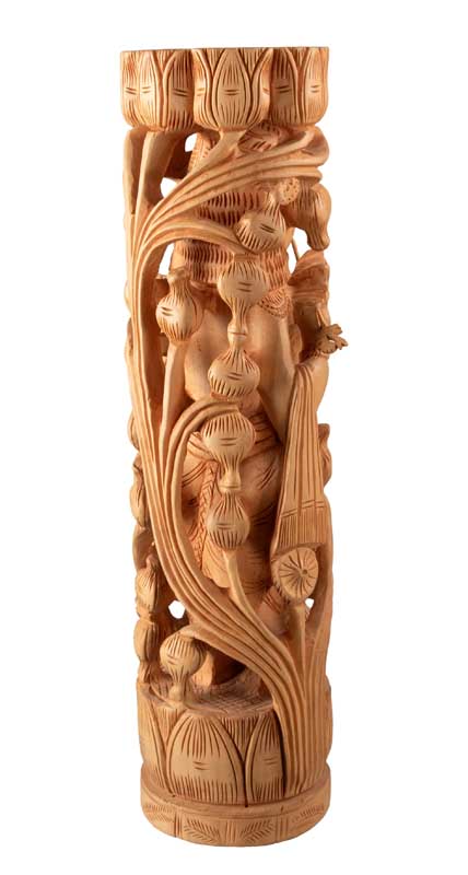 Statue de Krishna en Bois – Dieu Hindou Joueur de Flûte, Artisanat Indien