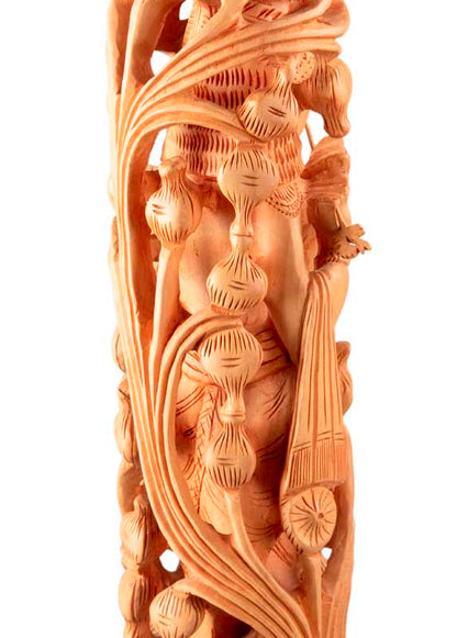 Statue de Krishna en Bois – Dieu Hindou Joueur de Flûte, Artisanat Indien