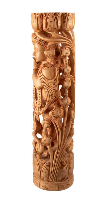 Statue de Krishna en Bois – Dieu Hindou Joueur de Flûte, Artisanat Indien