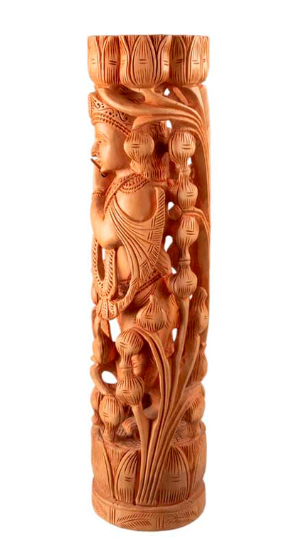 Statue de Krishna en Bois – Dieu Hindou Joueur de Flûte, Artisanat Indien