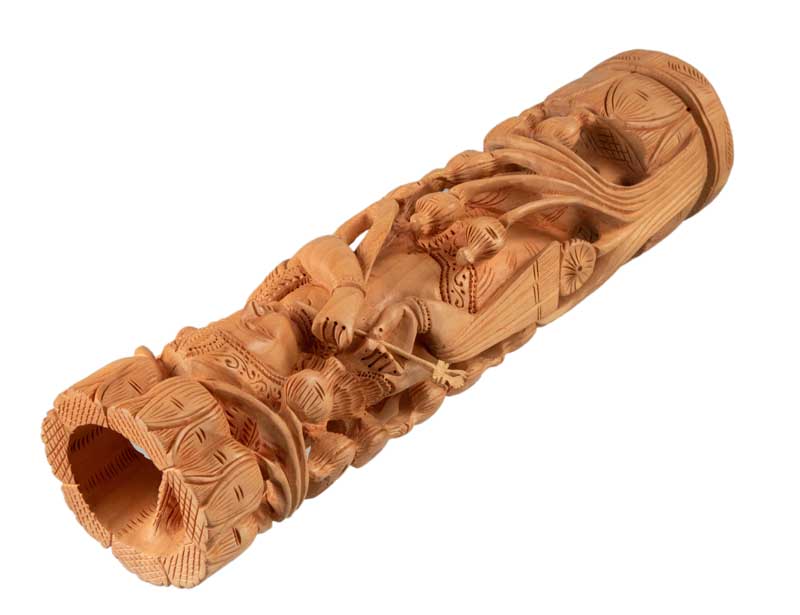 Statue de Krishna en Bois – Dieu Hindou Joueur de Flûte, Artisanat Indien
