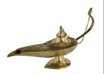 Grande Lampe d’Aladin en Laiton 30 cm – Patine Brune et Verte – 100 % Fait Main en Inde