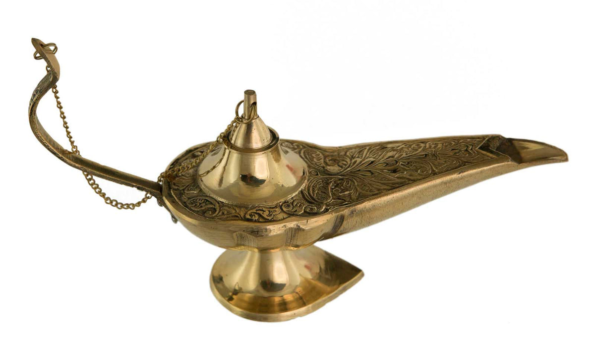 Grande Lampe d’Aladin en Laiton 30 cm – Patine Brune et Verte – 100 % Fait Main en Inde