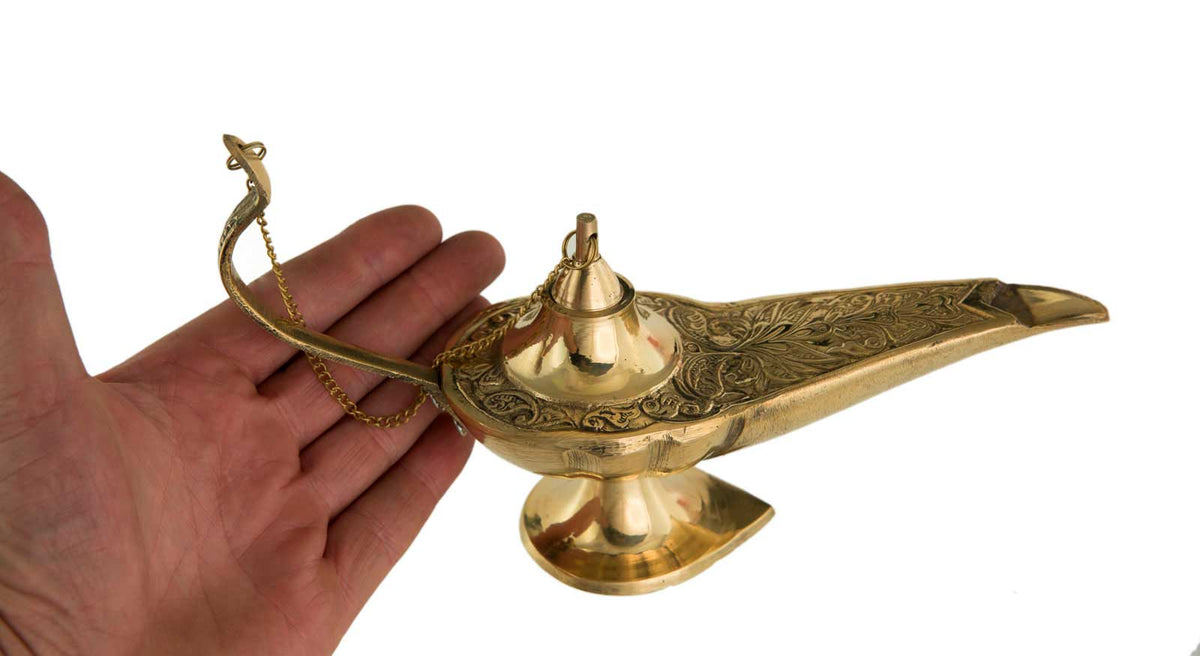 Grande Lampe d’Aladin en Laiton 30 cm – Patine Brune et Verte – 100 % Fait Main en Inde