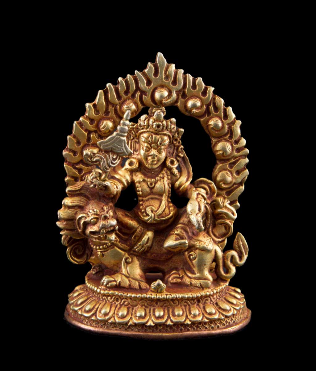 Statue de Vaishravana Namtose en alliage de cuivre doré – Gardien céleste du Nord et de l’abondance