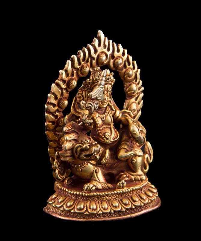 Statue de Vaishravana Namtose en alliage de cuivre doré – Gardien céleste du Nord et de l’abondance