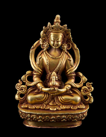 Statue Aparmita Amitayus en alliage de cuivre doré – Bouddha de la longévité et de la sagesse