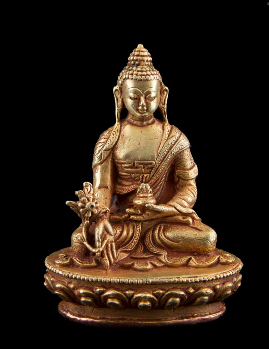Statue du Bouddha de la Médecine en cuivre doré – Artisanat tibétain du Népal