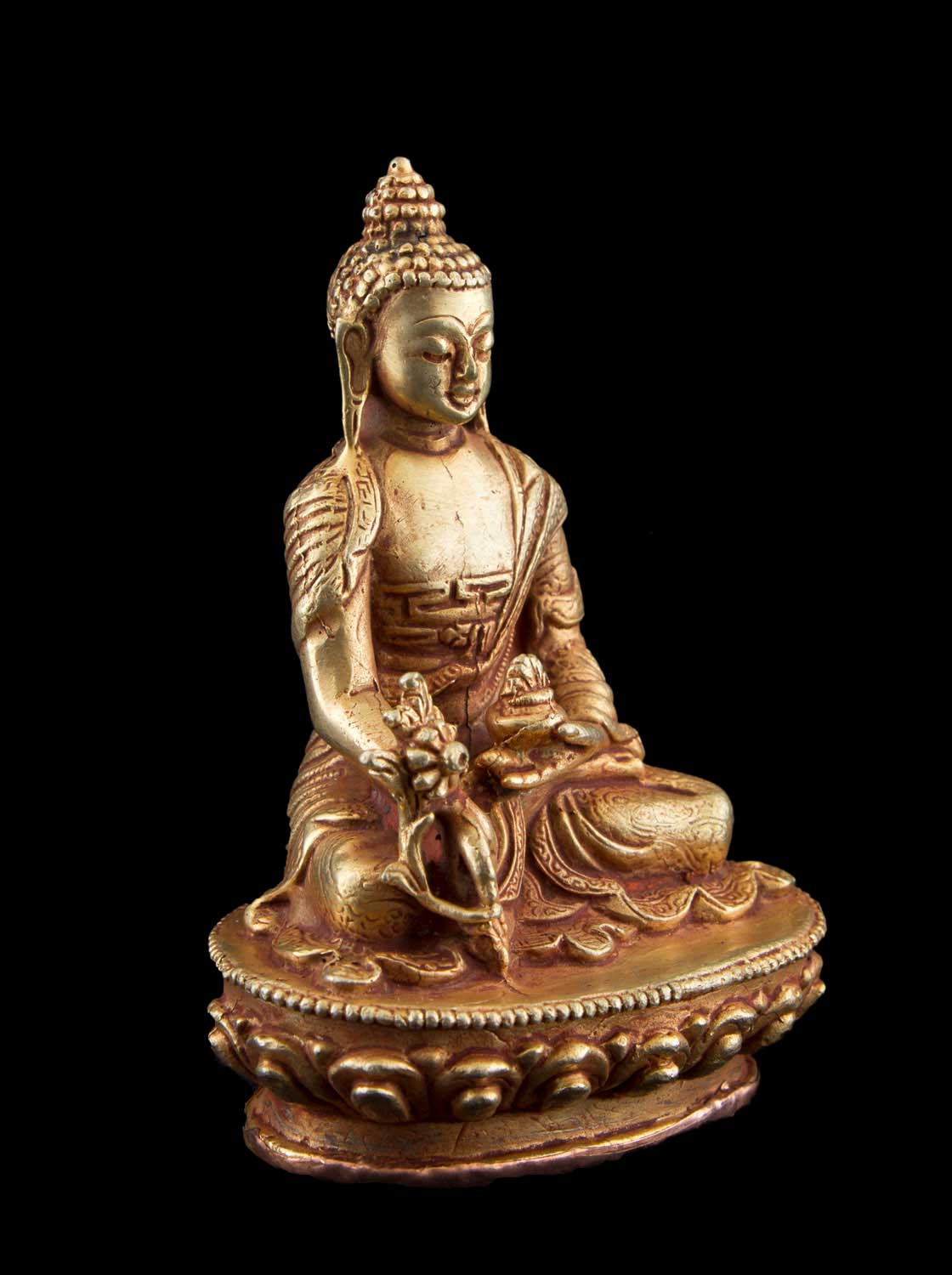Statue du Bouddha de la Médecine en cuivre doré – Artisanat tibétain du Népal