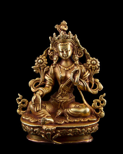 Statuette Bouddhiste Tara Verte En Cuivre Doré – Artisanat Du Népal