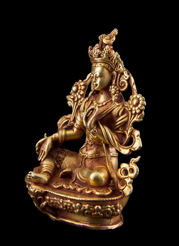 Statuette Bouddhiste Tara Verte En Cuivre Doré – Artisanat Du Népal