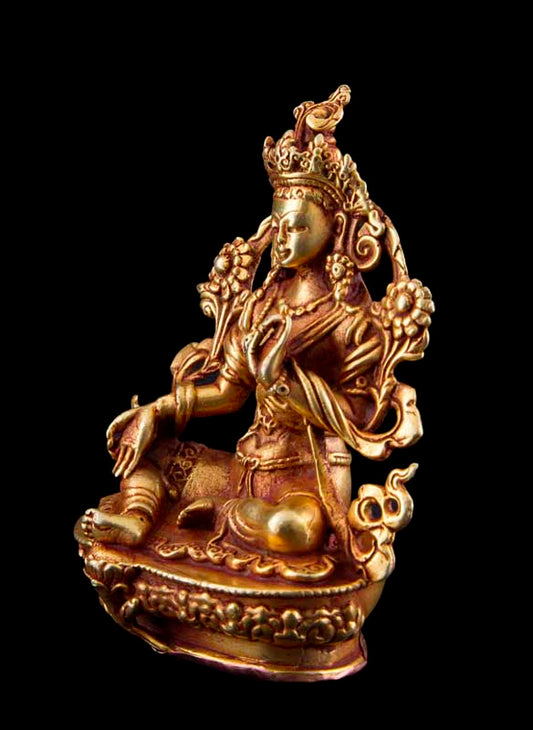 Statuette Bouddhiste Tara Verte En Cuivre Doré – Artisanat Du Népal