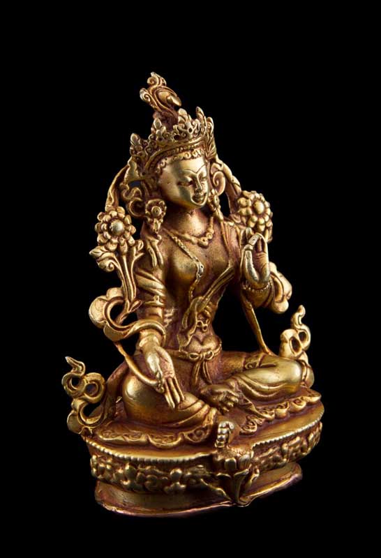 Statuette Bouddhiste Tara Verte En Cuivre Doré – Artisanat Du Népal