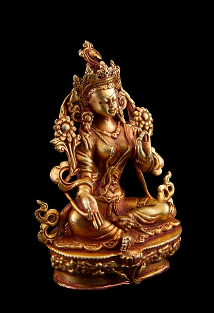 Statuette Bouddhiste Tara Verte En Cuivre Doré – Artisanat Du Népal