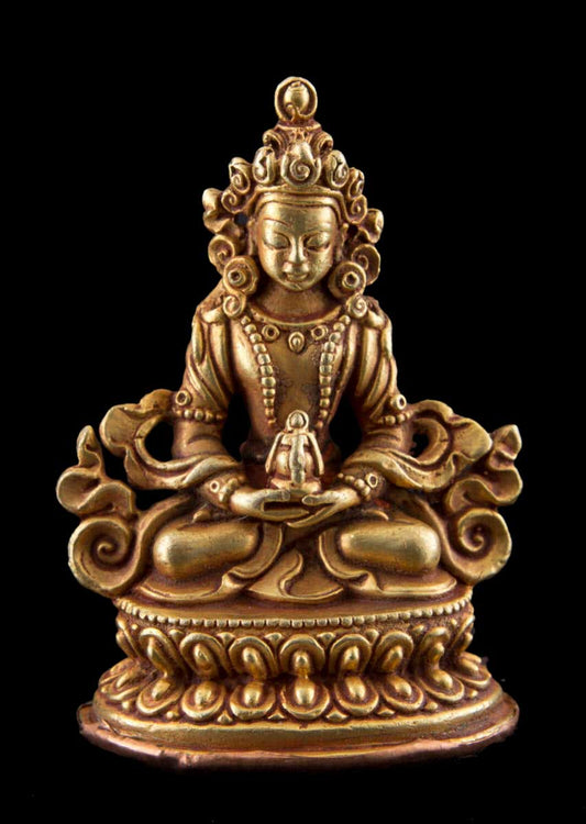 Statue d’Amitayus Aparmita en cuivre doré – Bodhisattva tibétain de la longévité