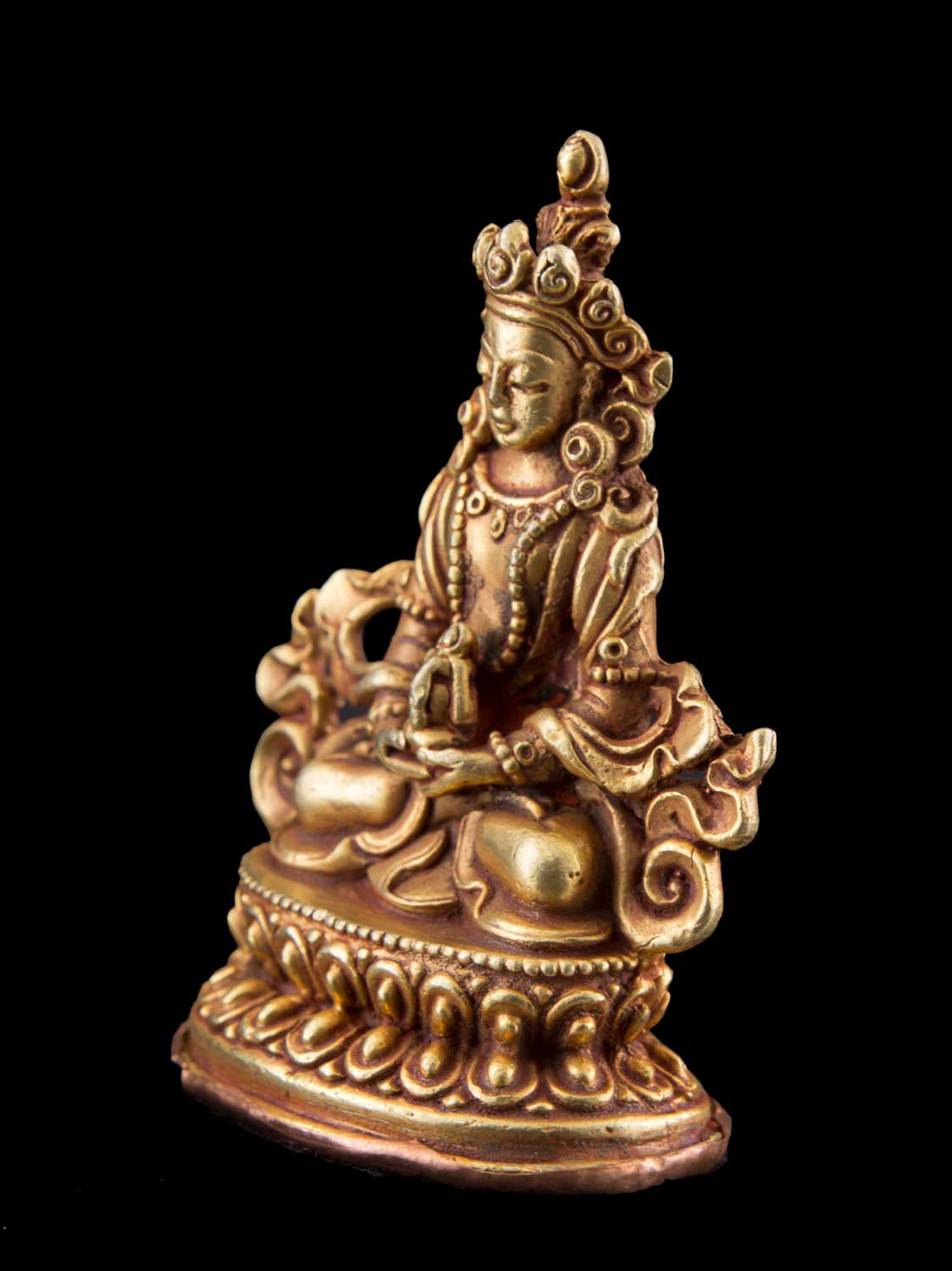 Statue d’Amitayus Aparmita en cuivre doré – Bodhisattva tibétain de la longévité