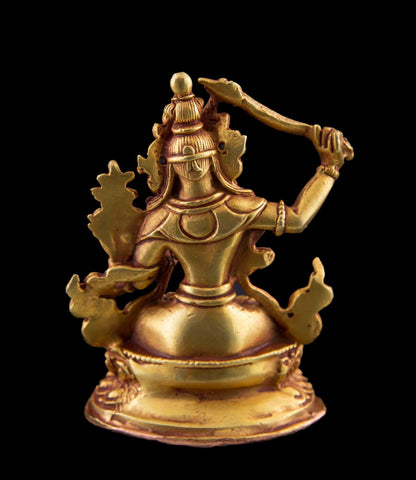 Statue Manjushri en Cuivre Doré à l’Or 24 Carats 5,9 cm – Bodhisattva Tibétain du Népal