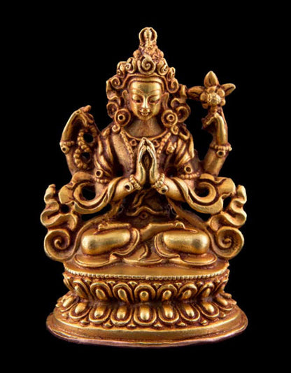 Statuette de Chenrezig en bronze doré – Artisanat népalais du clan Shakya