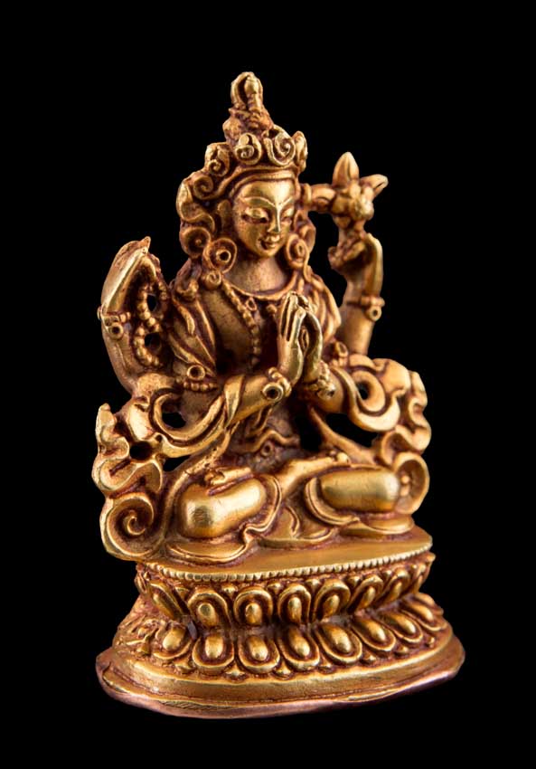 Statuette de Chenrezig en bronze doré – Artisanat népalais du clan Shakya