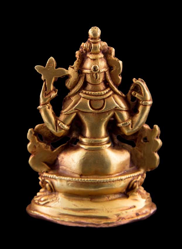 Statuette de Chenrezig en bronze doré – Artisanat népalais du clan Shakya
