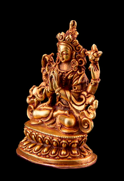 Statuette de Chenrezig en bronze doré – Artisanat népalais du clan Shakya