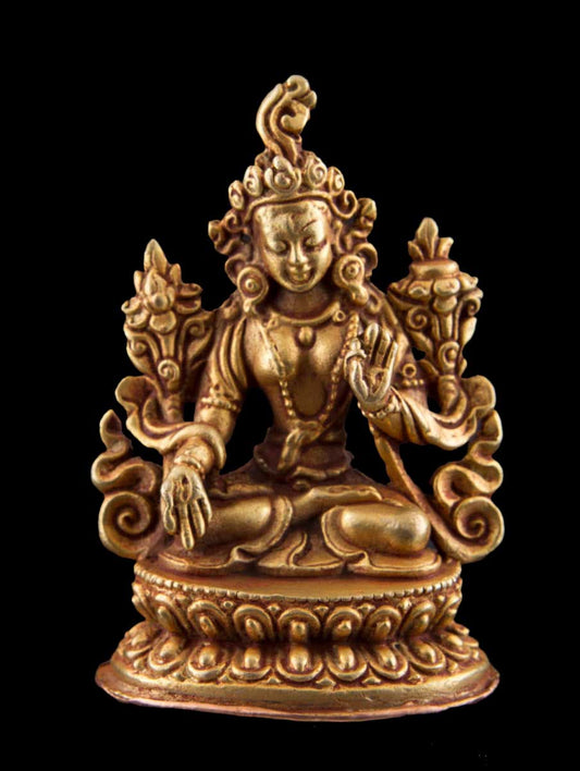 Statuette Bouddhiste Tara Blanche En Cuivre Doré – Artisanat Du Népal