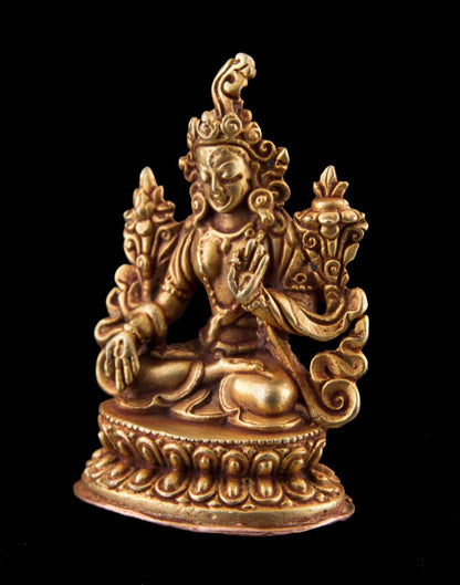 Statuette Bouddhiste Tara Blanche En Cuivre Doré – Artisanat Du Népal