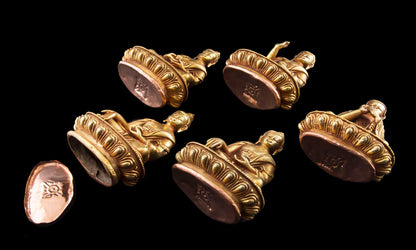 Set des 5 Dhyani Bouddha en bronze – Pancha Bouddha, œuvre artisanale tibétaine du Népal