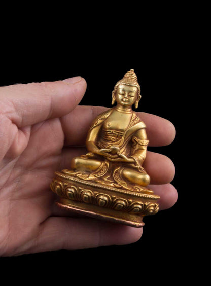 Set des 5 Dhyani Bouddha en bronze – Pancha Bouddha, œuvre artisanale tibétaine du Népal
