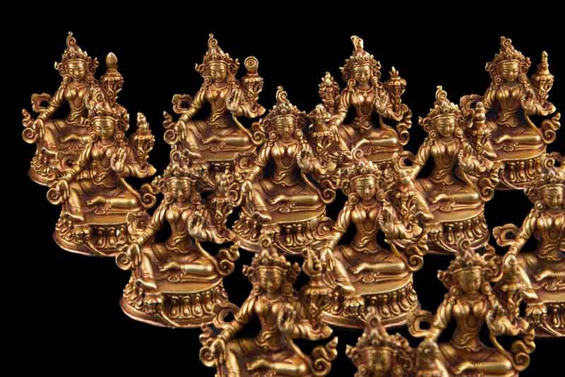 Set De 21 Statues Bouddhistes Tara En Cuivre Doré – Artisanat Tibétain Du Népal
