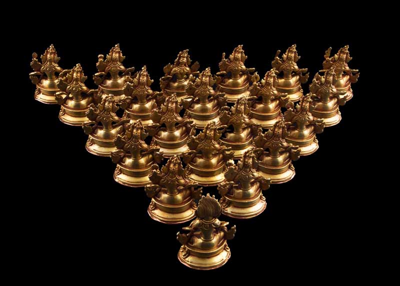 Set De 21 Statues Bouddhistes Tara En Cuivre Doré – Artisanat Tibétain Du Népal