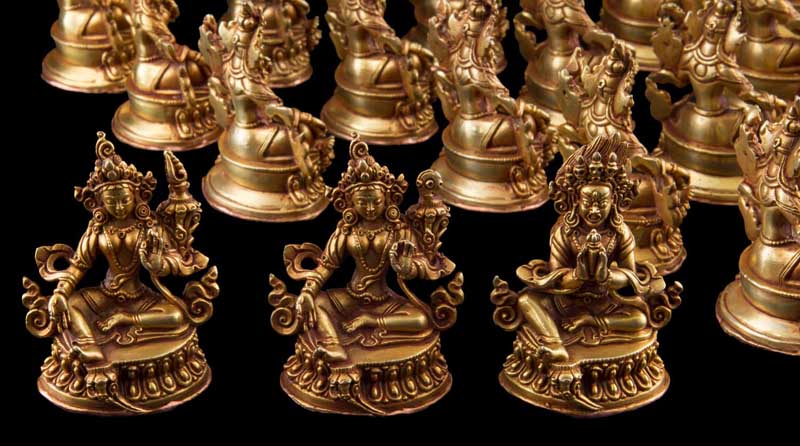 Set De 21 Statues Bouddhistes Tara En Cuivre Doré – Artisanat Tibétain Du Népal