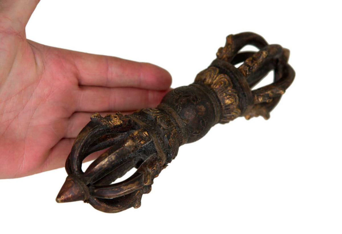 Dorje Vajra Tibétain À 6 Branches En Laiton – Grand Objet Rituel Bouddhiste Vajrayana