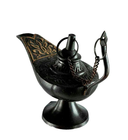 Lampe d’Aladin en Laiton 11 cm – Patine Brune – Artisanat Indien