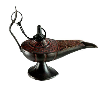 Lampe d’Aladin en Laiton 11 cm – Patine Brune et Rouge – Artisanat Indien