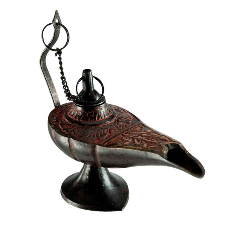 Lampe d’Aladin en Laiton 11 cm – Patine Brune et Rouge – Artisanat Indien