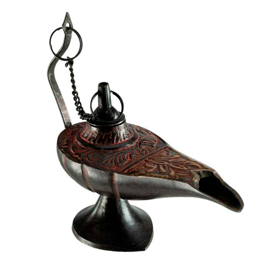 Lampe d’Aladin en Laiton 11 cm – Patine Brune et Rouge – Artisanat Indien