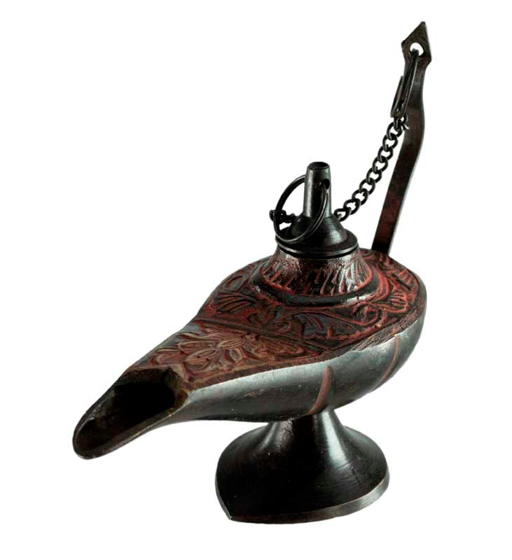 Lampe d’Aladin en Laiton 11 cm – Patine Brune et Rouge – Artisanat Indien