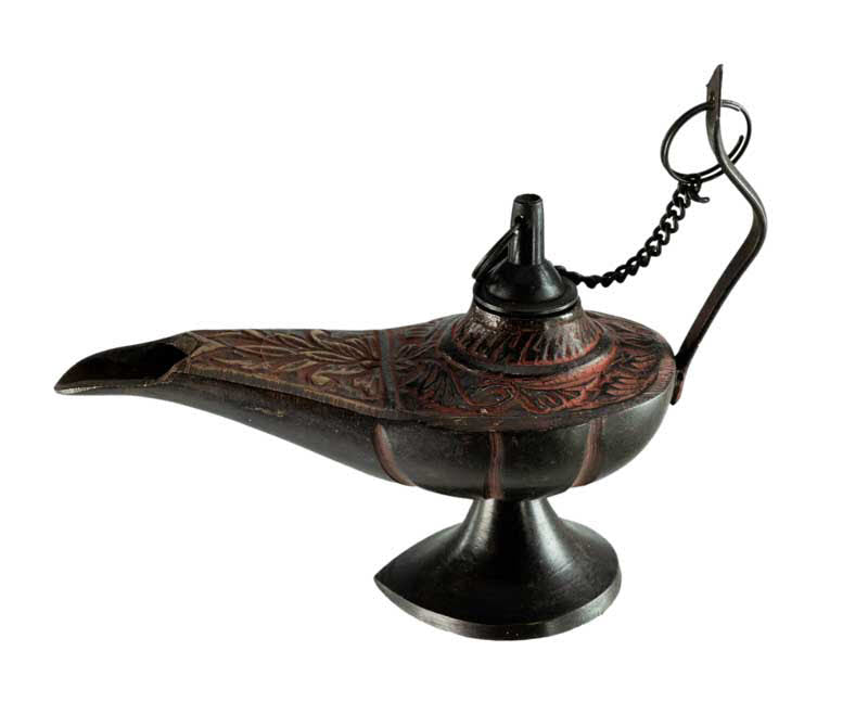 Lampe d’Aladin en Laiton 11 cm – Patine Brune et Rouge – Artisanat Indien