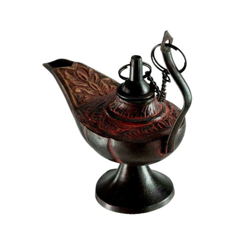 Lampe d’Aladin en Laiton 11 cm – Patine Brune et Rouge – Artisanat Indien