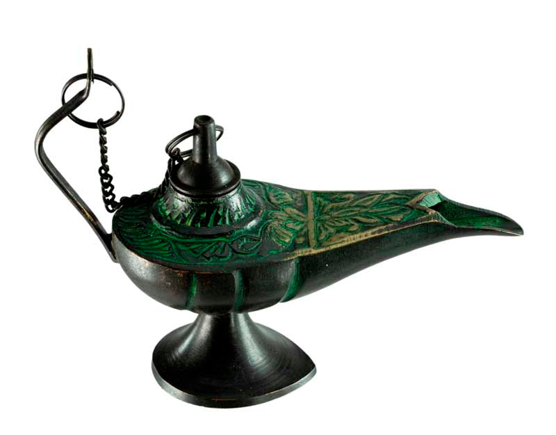 Lampe d’Aladin en Laiton 11 cm – Patine Brune et Verte – Artisanat Indien