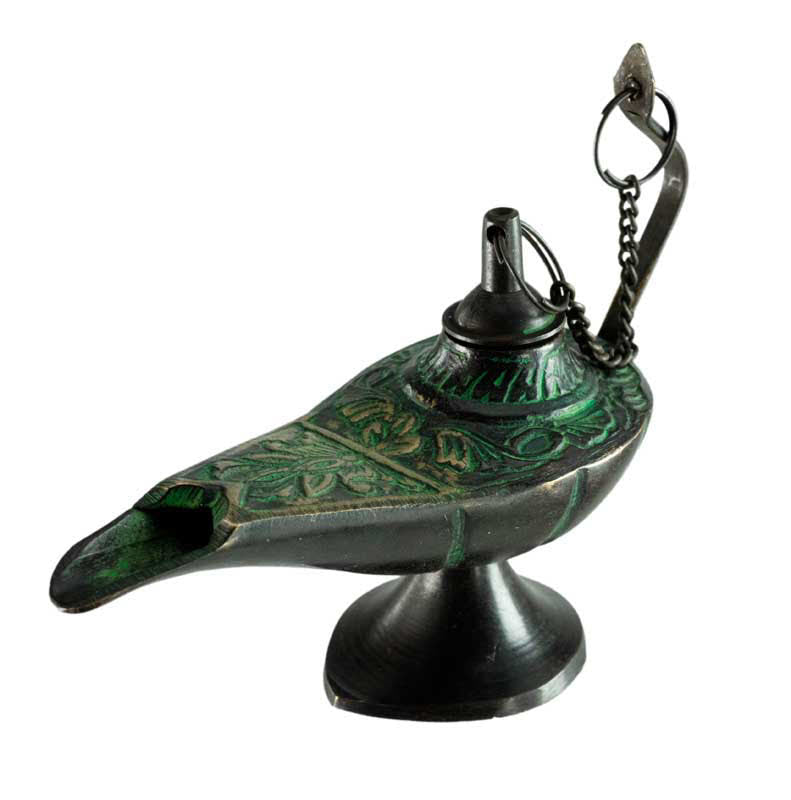 Lampe d’Aladin en Laiton 11 cm – Patine Brune et Verte – Artisanat Indien
