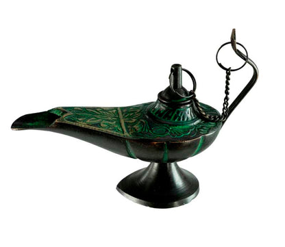 Lampe d’Aladin en Laiton 11 cm – Patine Brune et Verte – Artisanat Indien