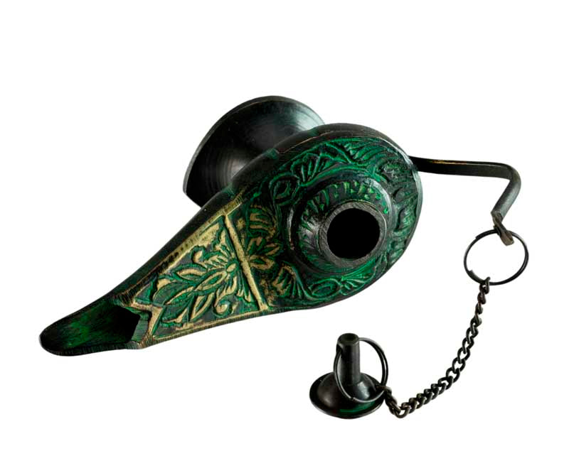Lampe d’Aladin en Laiton 11 cm – Patine Brune et Verte – Artisanat Indien