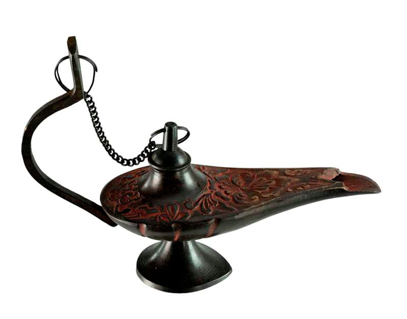 Lampe d’Aladin en Laiton 13,2 cm – Patine Brune Rougeâtre – Artisanat Indien